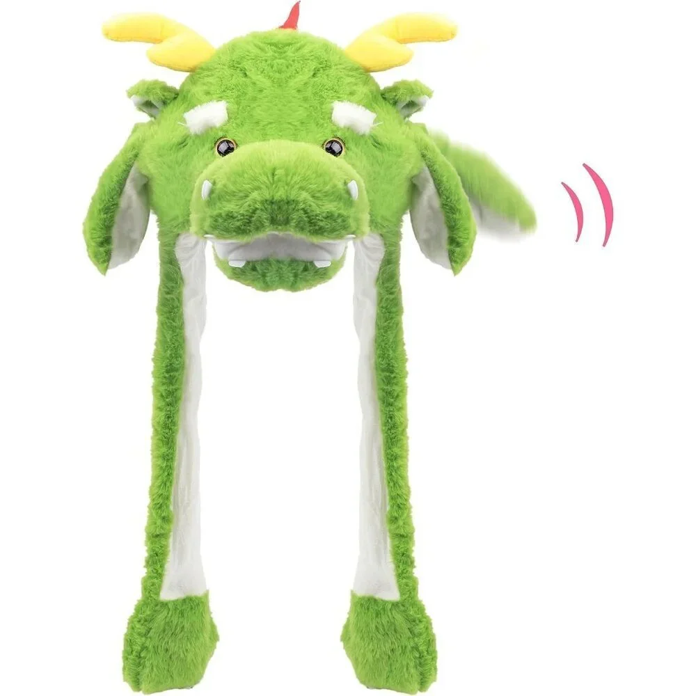Kids Dragon Animal Hat with Ears Moving Jumping Pop Up Beating Plush Holiday